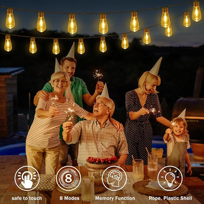 Outdoor String Lights, 24FT 20 LED Hanging Bulbs Lights, IP65 Waterproof 8 - Image 2