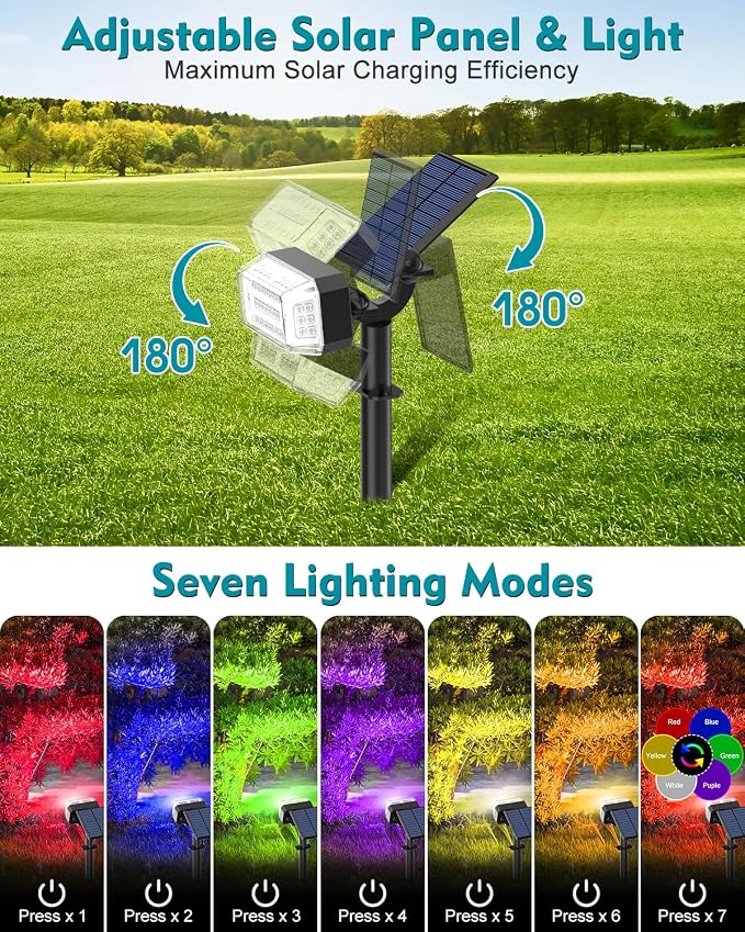 Solar Spot Lights Outdoor Waterproof IP65, RGB Christmas 7 Modes Color Changing - Image 4