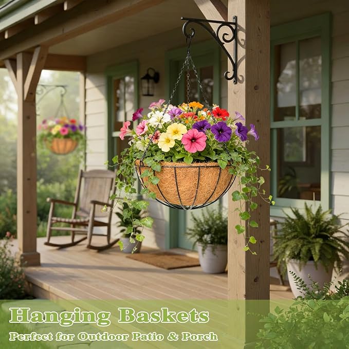 4 Pack 8 Inch Hanging Baskets for Plants Outdoor Metal Hanging Planter Hanging - Image 7
