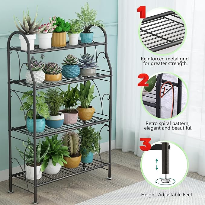 SORCEDAS Plant Stand Indoor Outdoor Plant Shelf 4 Tier Metal Corner Flower - Image 6