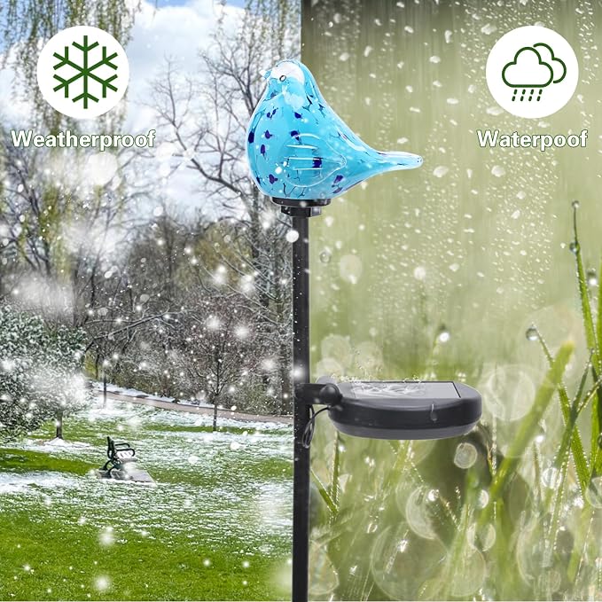 Afirst Decorative Solar Lights Outdoor Solar Bluebird Stake Lights Hand Blown - Image 5