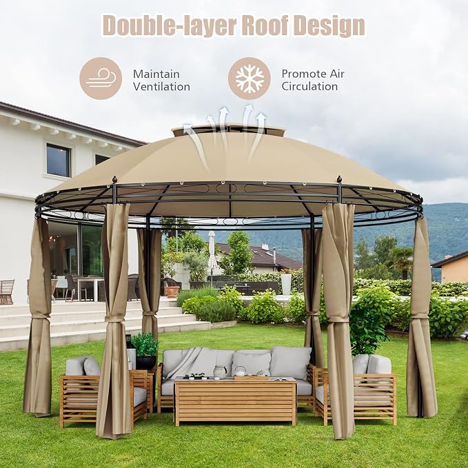 Tangkula 11.5x11.5 Ft Round Patio Gazebo, 2-Tier Dome - Image 2