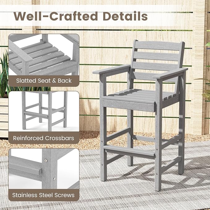 Tangkula Patio Adirondack Chairs Set of 2, HDPE Bar Height Chair - Image 8