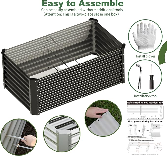 4x2x2ft Raised Garden Bed Kit, Galvanized Planter Garden Boxes Outdoor - Image 4