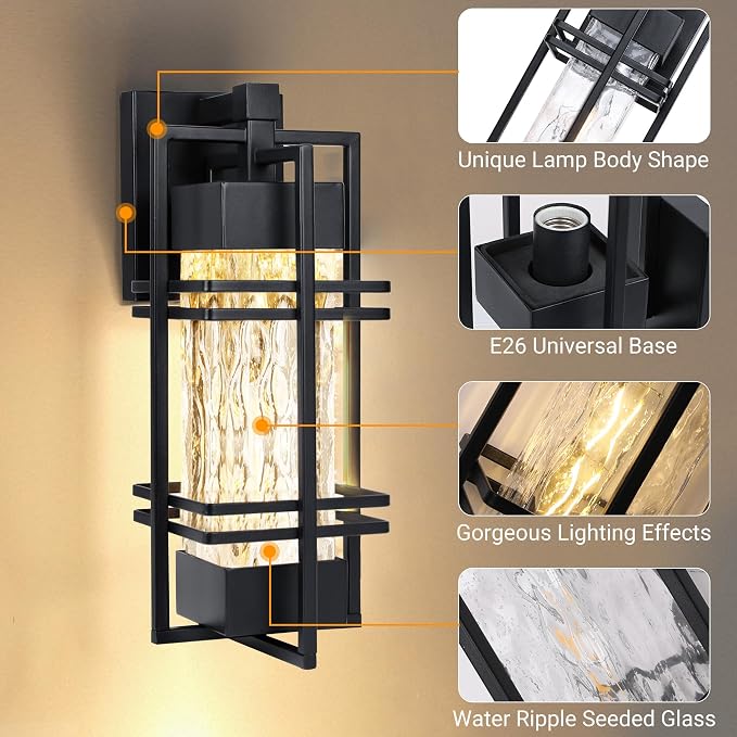 Outdoor Front Porch Light Fixtures Wall Mount, Water Ripple Outdoor Wall Lantern - Image 4