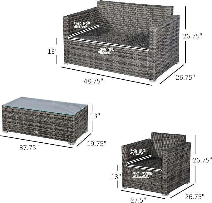 Outsunny 4 Piece Wicker Patio Furniture Set - Image 7