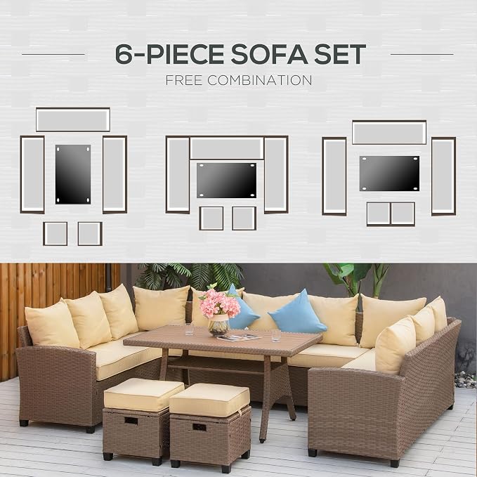 Outsunny 6 Piece Patio Furniture Set, PE Wicker Outdoor Furniture Conversation - Image 6
