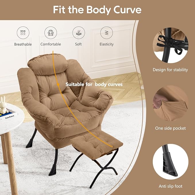 Lazy Chair with Folding Ottoman Modern Large Accent Chair, Contemporary Lounge - Image 4