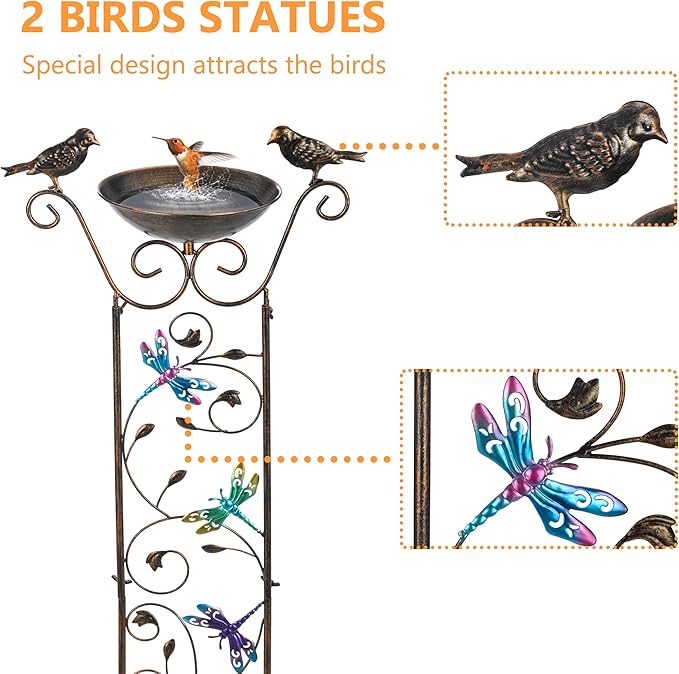 SUNNYPARK Bird Bath with Trellis Outdoor, Antique Garden Iron Plant Trellis - Image 2