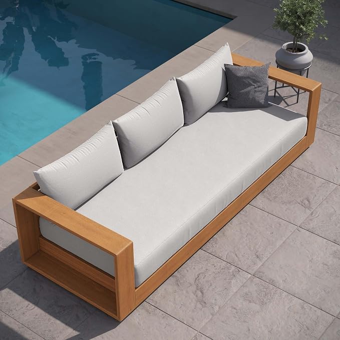 Modway Tahoe Acacia Wood Outdoor Patio Sofa in Natural Light Gray - Image 8