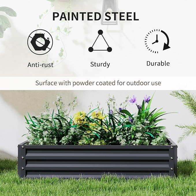 Outsunny Galvanized Raised Garden Bed, - Image 3