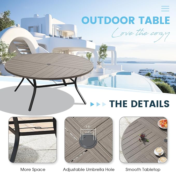 Patio Dining Table for 8-10, Round Metal Outdoor Table - Image 4
