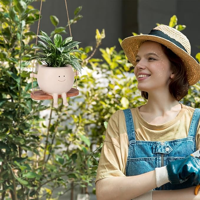 Smiley Face Flower Pot, Swinging Smiley Face Hanging Planter, Cute Swinging - Image 5