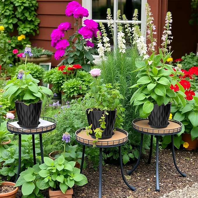 6 Pack 7 Inch Plant Pots with Drainage and Saucers, Stackable Nursery Planters - Image 6