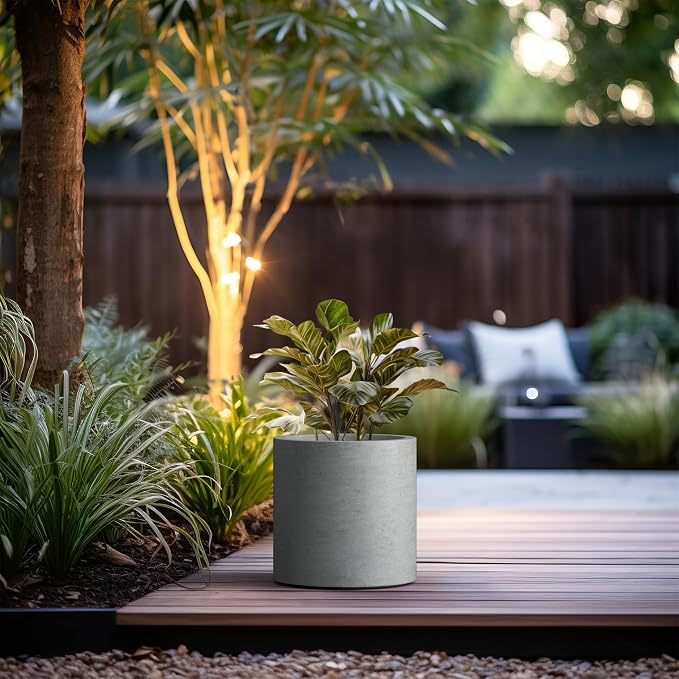 Kante 12.6" Dia Round Concrete Planter, Modern Style Large Cylindrical Plant Pot - Image 2