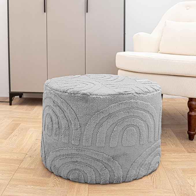 Asuprui Round Ottoman Pouf Ottoman Foot Stool Seat Faux Fur Bean Bag Foot Rest by Asuprui