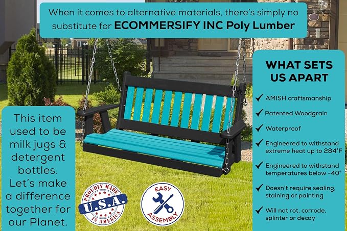 Poly Lumber Wood 4FT Mission Porch Swing Amish Craftsmandship Made in USA HDPE - Image 3
