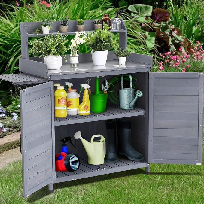GarveeLife Outdoor Potting Bench Table, Outdoor Garden Wooden Potting Bench - Image 6