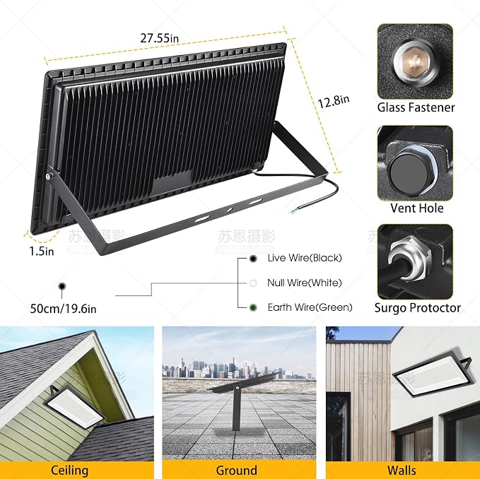 800W 2pack LED Flood Lights, 3700 watt Equivalent 89500LM Super Bright Outdoor - Image 4