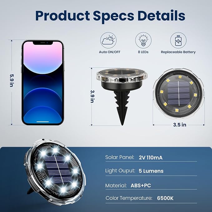 SOLPEX Solar Ground Lights 20 Pack, Solar Pathway Lights Outdoor Waterproof - Image 3