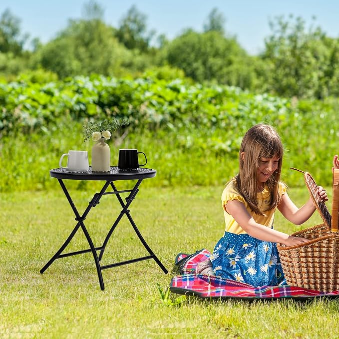 TeoKJ Folding Outdoor Side Tables, Anti Rust Small Patio Table Round Metal - Image 10