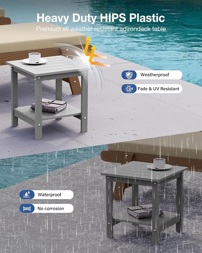 YEFU Outdoor Side Table for Patio: 16x16 in HIPS Small Square Outdoor End Table - Image 4