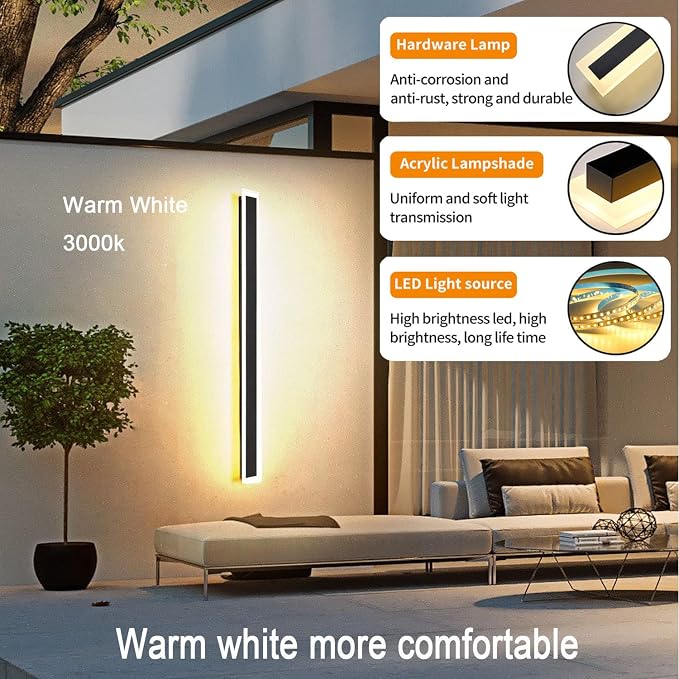 2Pack 79inch Long Outdoor Modern LED Wall Light, 65W Waterproof IP65 Warm White - Image 2