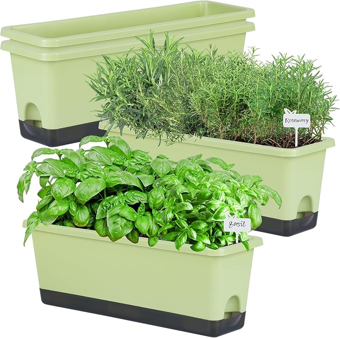 Window Box Planter 4 Packs, 17 Inches Rectangle Flower Pots by Oliz