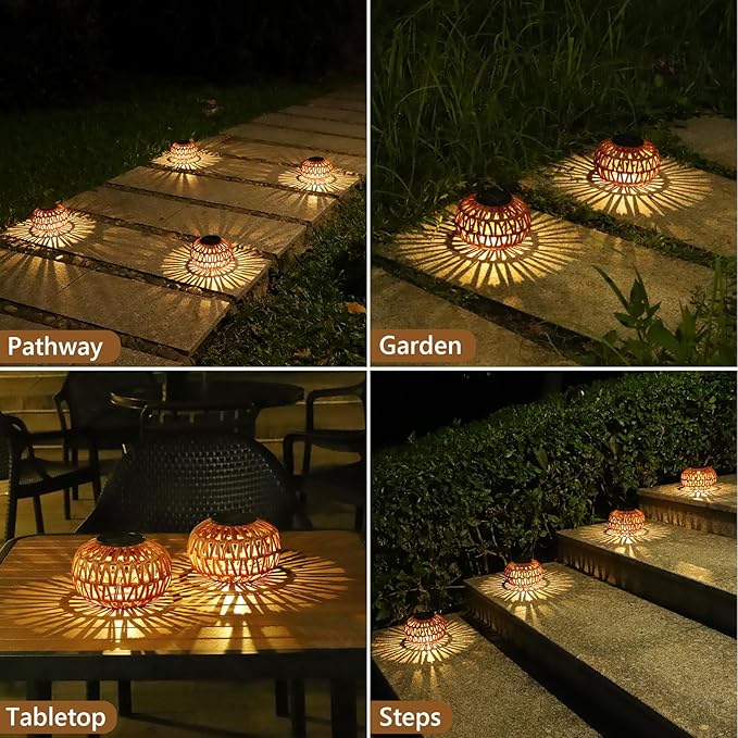 2 Pack Solar Lanterns Outdoor Waterproof, Outdoor Table Lamp Decor, Rattan - Image 6