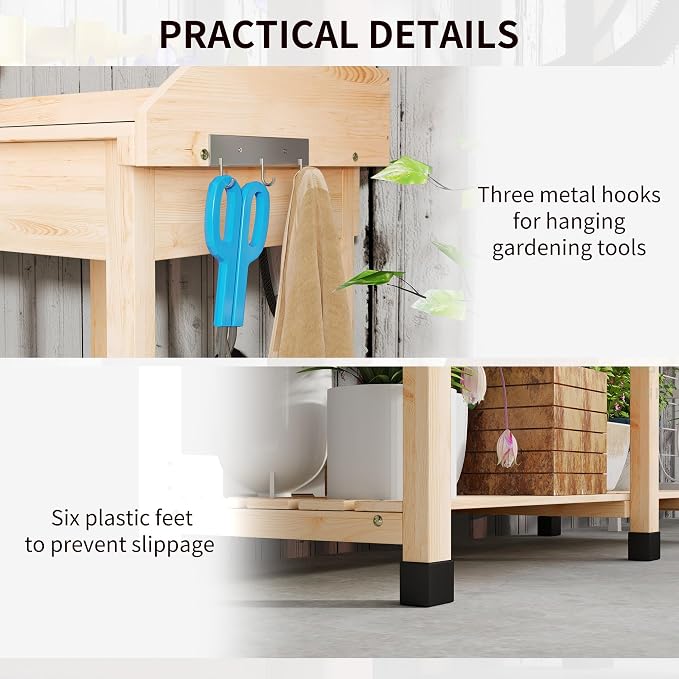 Outsunny Potting Bench Table, Outdoor Garden Table Wooden Work Station - Image 5