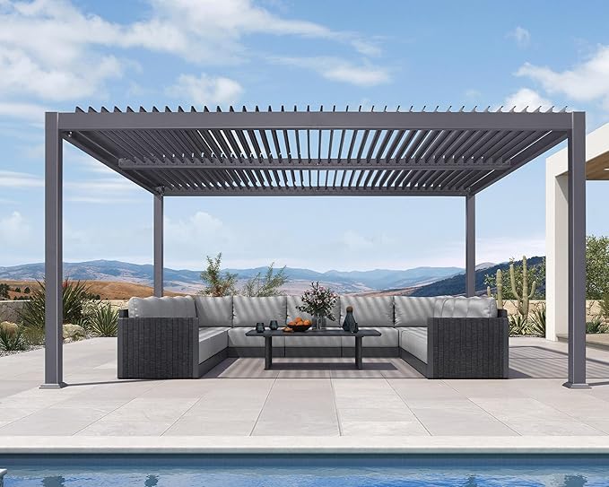 PURPLE LEAF Louvered Pergola 13' x 15' Aluminum Outdoor Pergola by Unknown