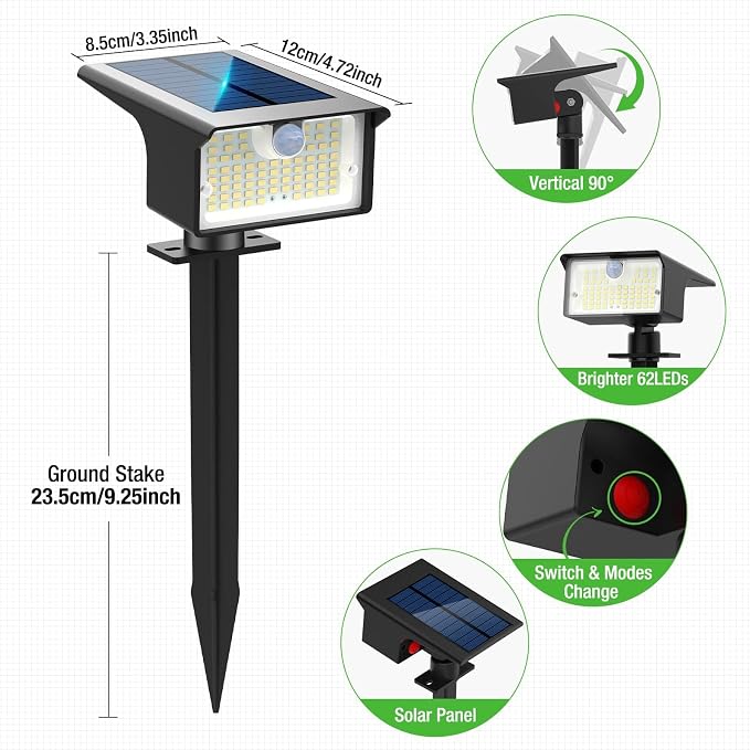 nipify Solar Spot Lights Outdoor Motion Sensor, 3 Modes Solar Spotlights - Image 7