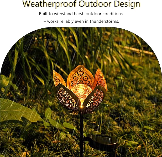 Solar Lights Outdoor Garden Decor, LED Lotus Flower Lamp, Metal Tulip Solar - Image 5