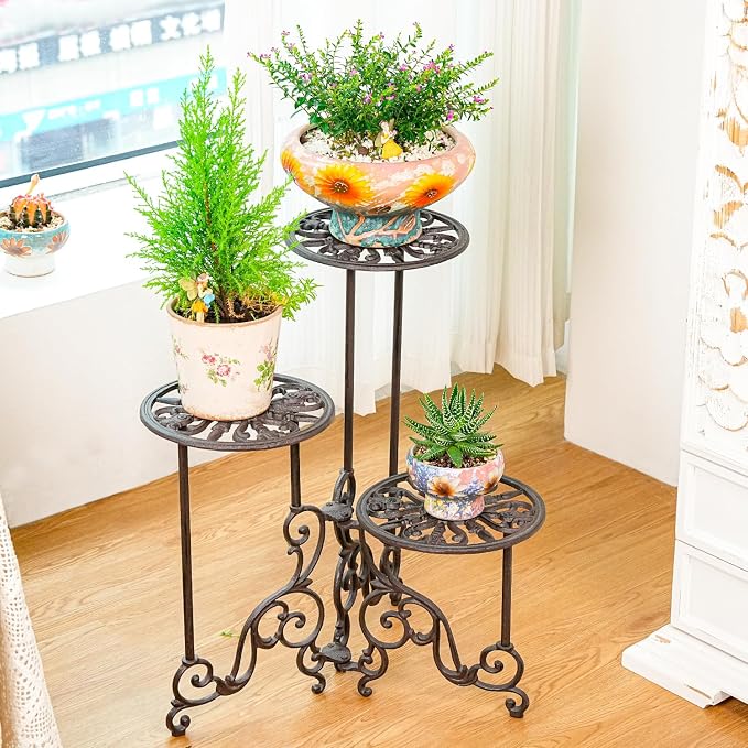 Sungmor Heavy Duty Cast Iron Plant stand, 3 Tier Foldable Metal Plant Shelf - Image 2