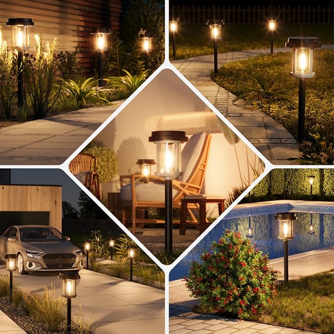 XMCOSY+ Solar Pathway Lights Outdoor, 20 LM LED Solar Garden Lights Seeded Glass - Image 9