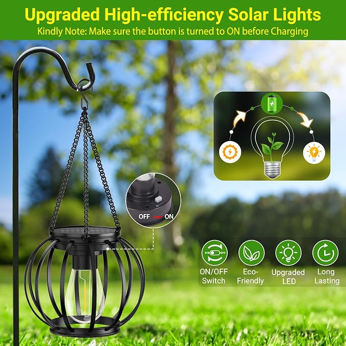 KOOPER Solar Lanterns Outdoor Waterproof, 4 Pack Upgraded Metal Hanging Solar - Image 4