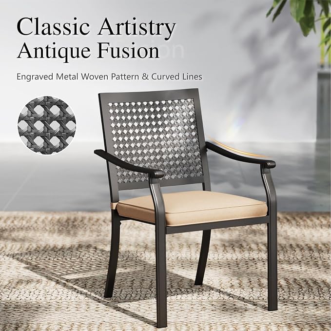 PHI VILLA Metal Patio Outdoor Table and Chairs 5 Piece Dining Set - Image 2
