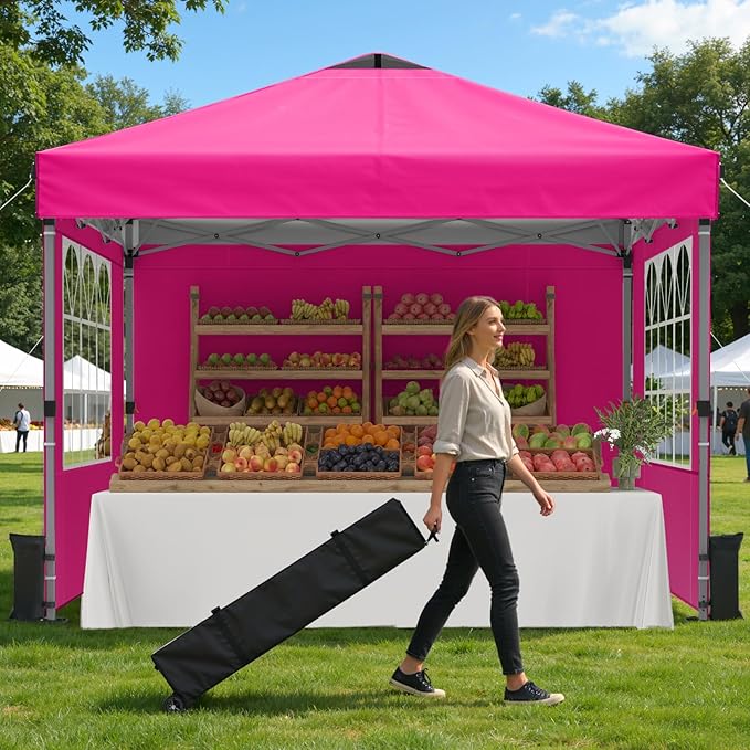 Pop Up Canopy Tent with Sidewalls, 10x10ft 10 Person Party Tent One Push Setup by Raynesys
