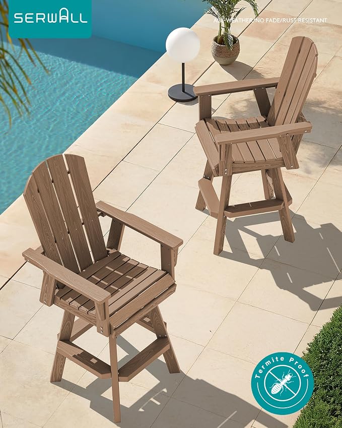 SERWALL Swivel Adirondack Barstools Set of 2, HDPE Outdoor Swivel Bar Chairs - Image 8