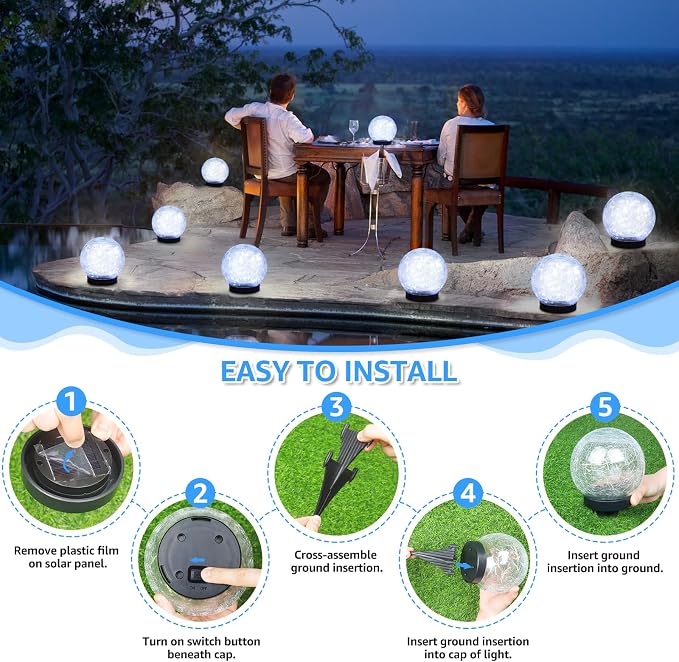 2-Pack Garden Solar Lights Outdoor, Cracked Glass Ball Light Waterproof - Image 7