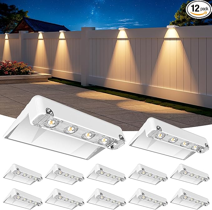 NIORSUN Solar Fence Lights Outdoor 12 Pack, IP65 Waterproof Large Size LED by NIORSUN