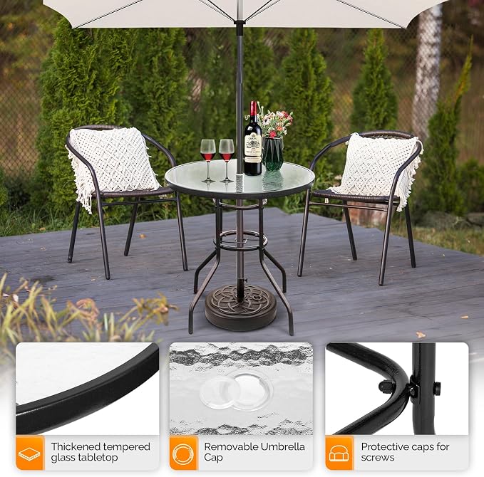 VINGLI Round Patio Table with Umbrella Hole - Image 3