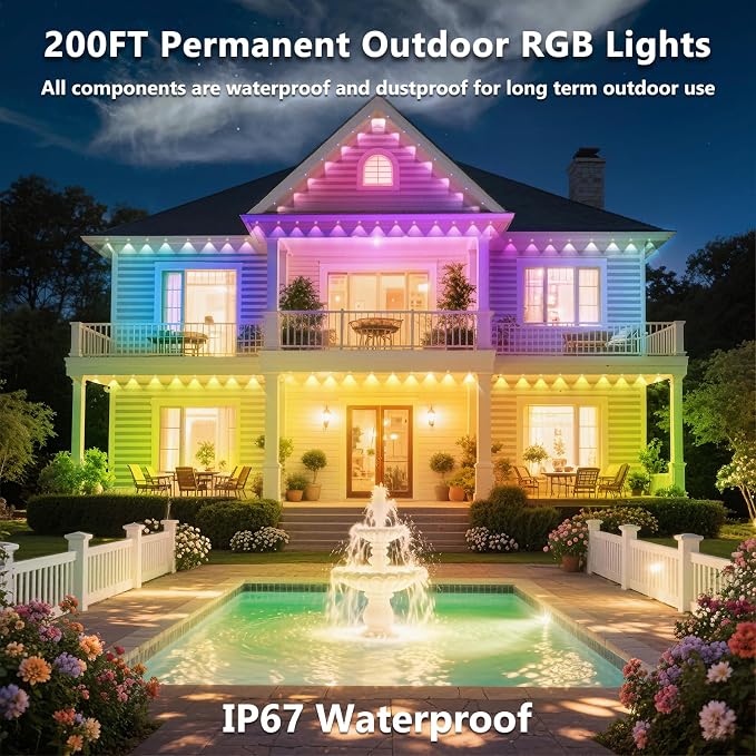 200FT Permanent Outdoor RGB Lights, IP67 Waterproof Smart Eave Lighting - Image 4