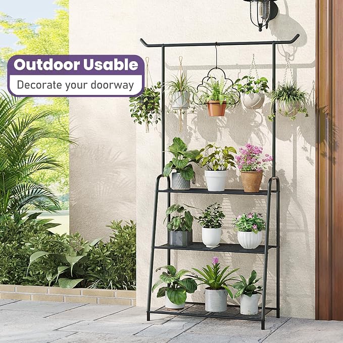Metal Plant Stand Indoor Outdoor, 3 Tier Tall Corner Plant Shelf, Hanging - Image 4
