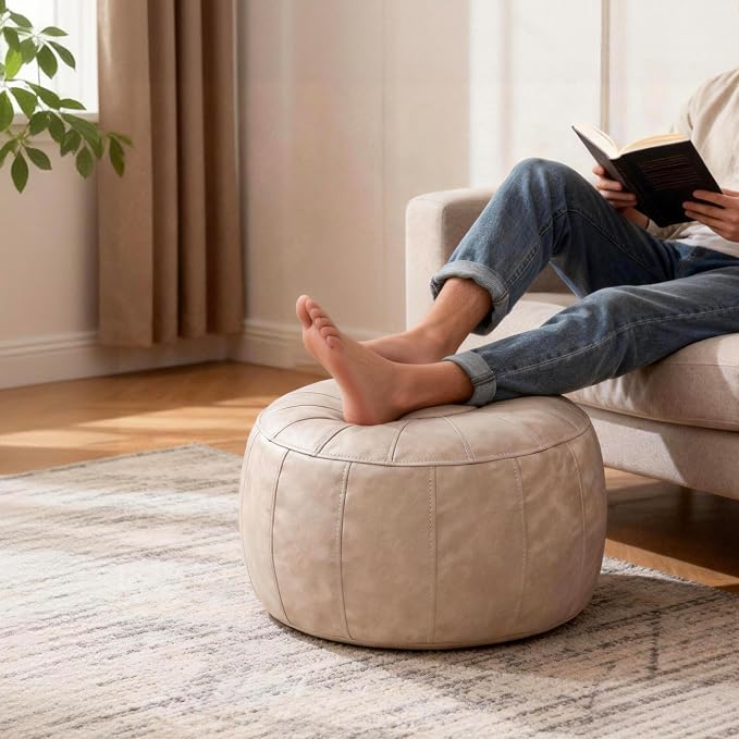 Thgonwid Unstuffed Moroccan Storage Pouf Foot Stool Ottoman Seat Handmade Faux - Image 2