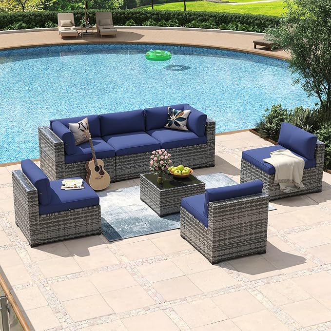 Aoxun 7 Piece Patio Furniture Set Wicker Rattan Patio Conversation Set Outdoor - Image 3