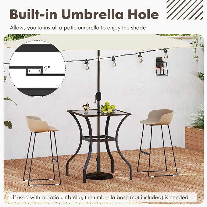 Tangkula Bistro Bar Table, 28.5" Square Bar Height Bistro Table w/ 2" Umbrella - Image 4