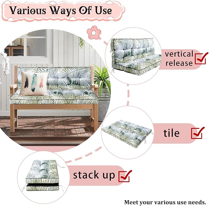 2-3 Seat Swing Replacement Cushion, Outdoor Bench Cushions - Image 2