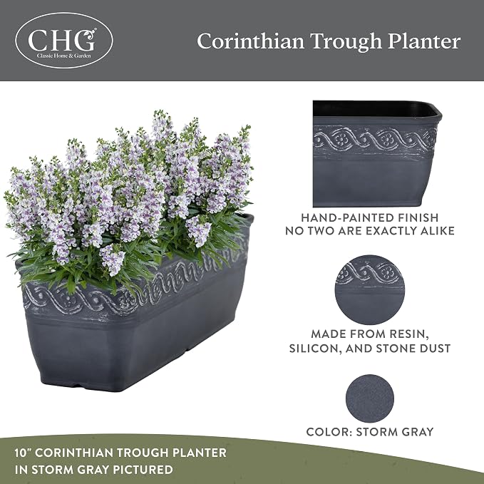 Classic Home and Garden Corinthian Rectangular Planter Box w/Drain Plug - Image 2