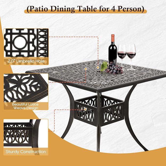 Cast Aluminum Outdoor Patio Dining Set, All Weather Outdoor Furniture Dining Set - Image 4
